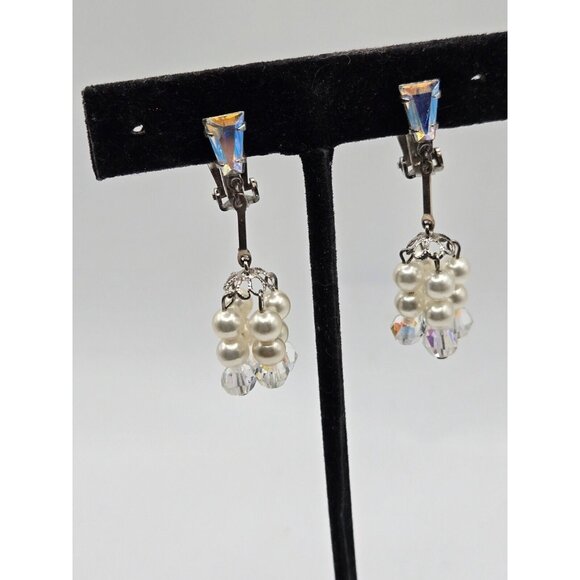 1970s RARE Lewis Segal California Signed gorgeous Clip earrings with Rhinestones - Picture 1 of 9